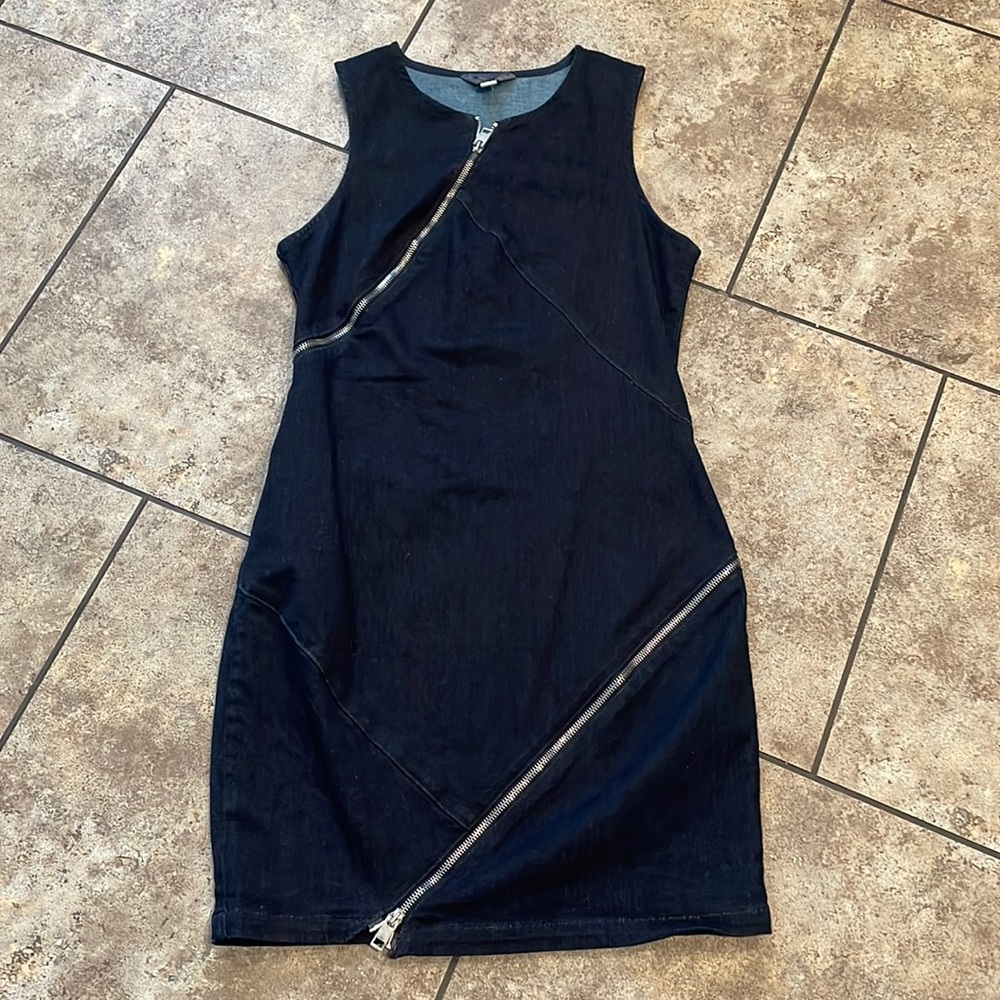 Diesel industries, black denim, zip fitted sleeveless stealth dress medium